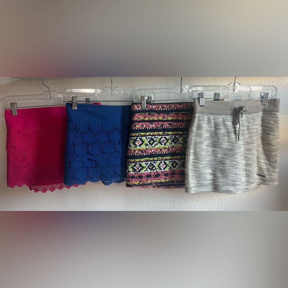 Abercrombie & Fitch Pink, Black & Lime Green Patterned Mini Skirt